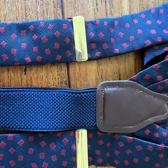 Vintage CAS W Germany Navy/Red Polka Dot Suspender with Leather 1980's era - Picture 7 of 8